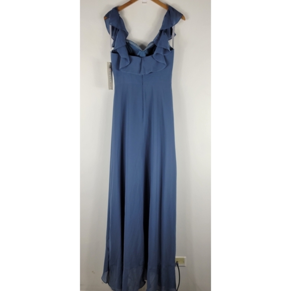 New Revelry Scarlet Chiffon Ruffle Off the Shoulder Faux Wrap Maxi Dress Tall - Picture 5 of 10